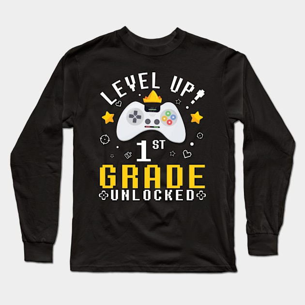 Gamer Fans Students Level Up 1st Grade Unlocked First Day Of School Long Sleeve T-Shirt by joandraelliot